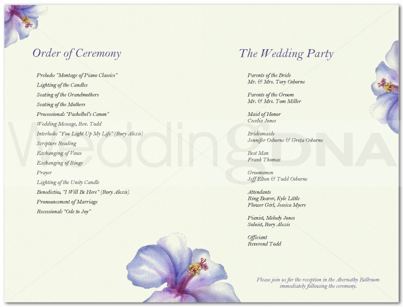 Easy One Page Wedding Programs